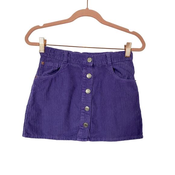 Zara Girls Purple Curdoray Mini Skirt Pockets Button Front Elastic Waist Size 9 - Picture 1 of 8